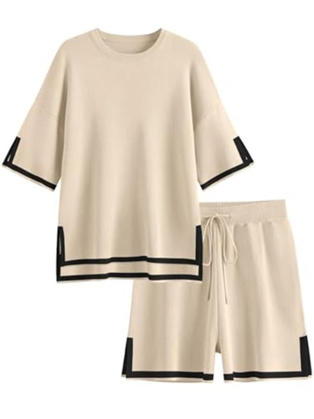 Womens 2 Piece Lounge Set Knit Short Sleeve Top High Waist Shorts Outfit
